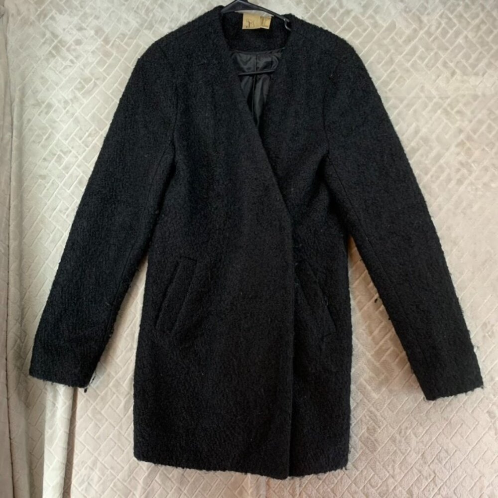 Forever 21 Exclusive Womens Large Coat Black Woolen Pea Coat Mid Length